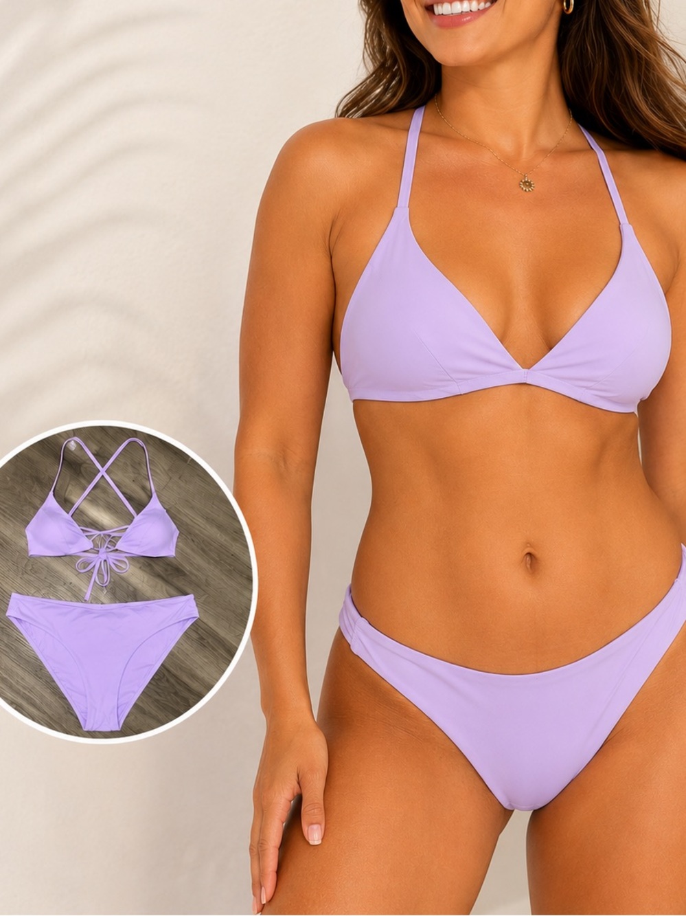 Athleta Lavender Triangle Bikini Set XS Adjustable Swimwear Two Piece